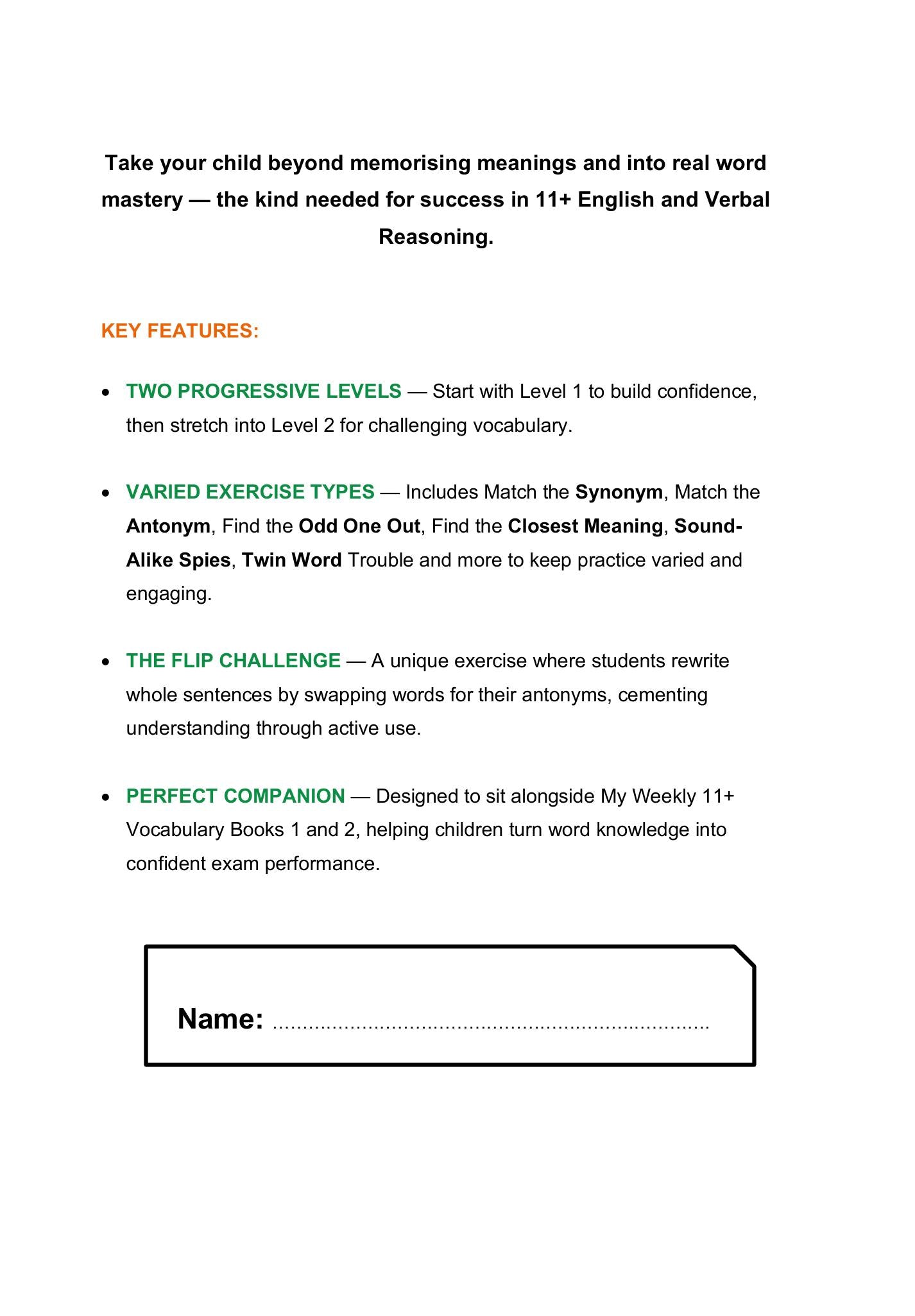My Weekly 11+ Synonyms and Antonyms