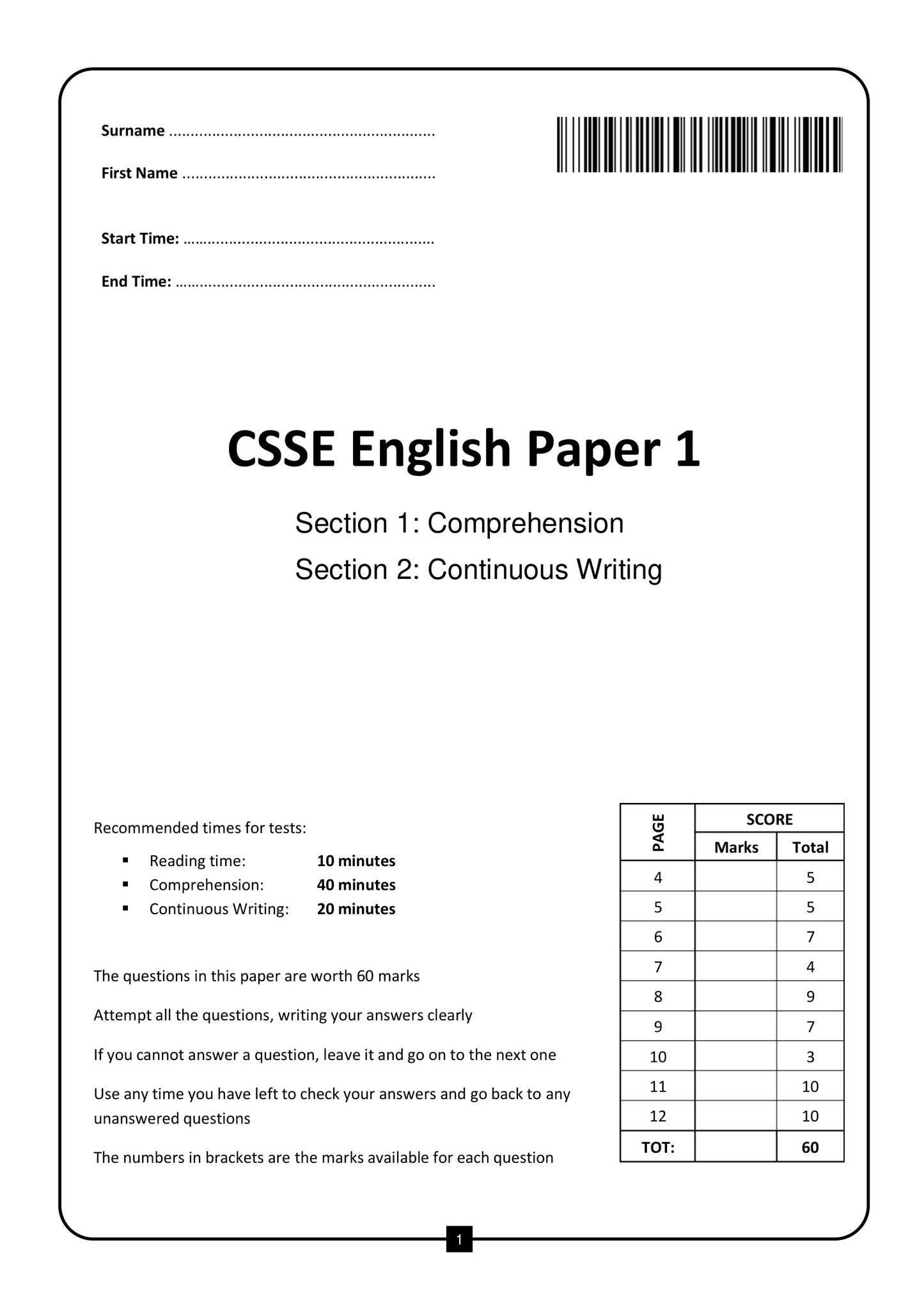 CSSE 11+ English Practice Papers