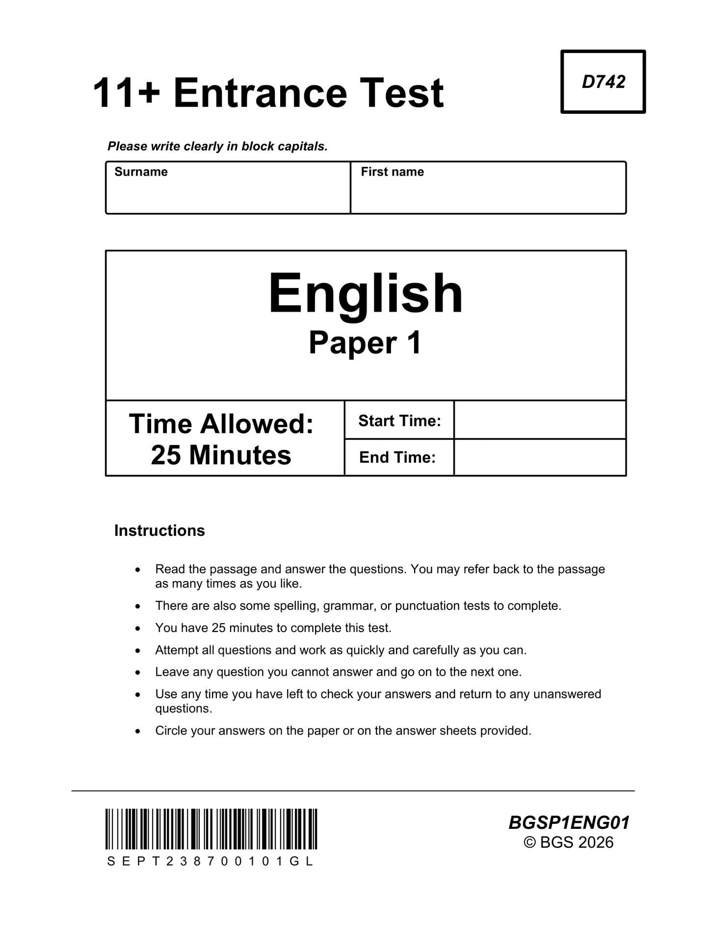 11+ English Practice Papers: GL Format Book 1