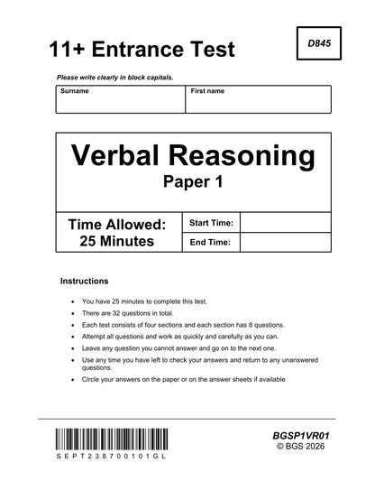 11+ Verbal Reasoning Practice Papers: GL Format Book 1