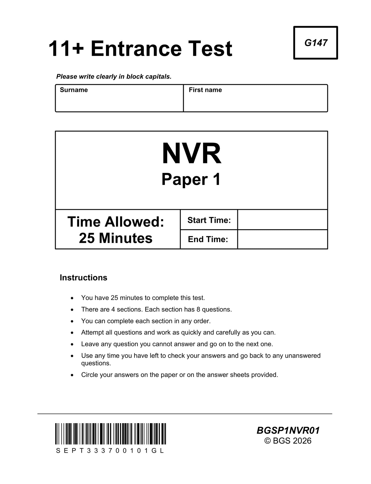 11+ Non-Verbal Reasoning Practice Papers: GL Format Book 1