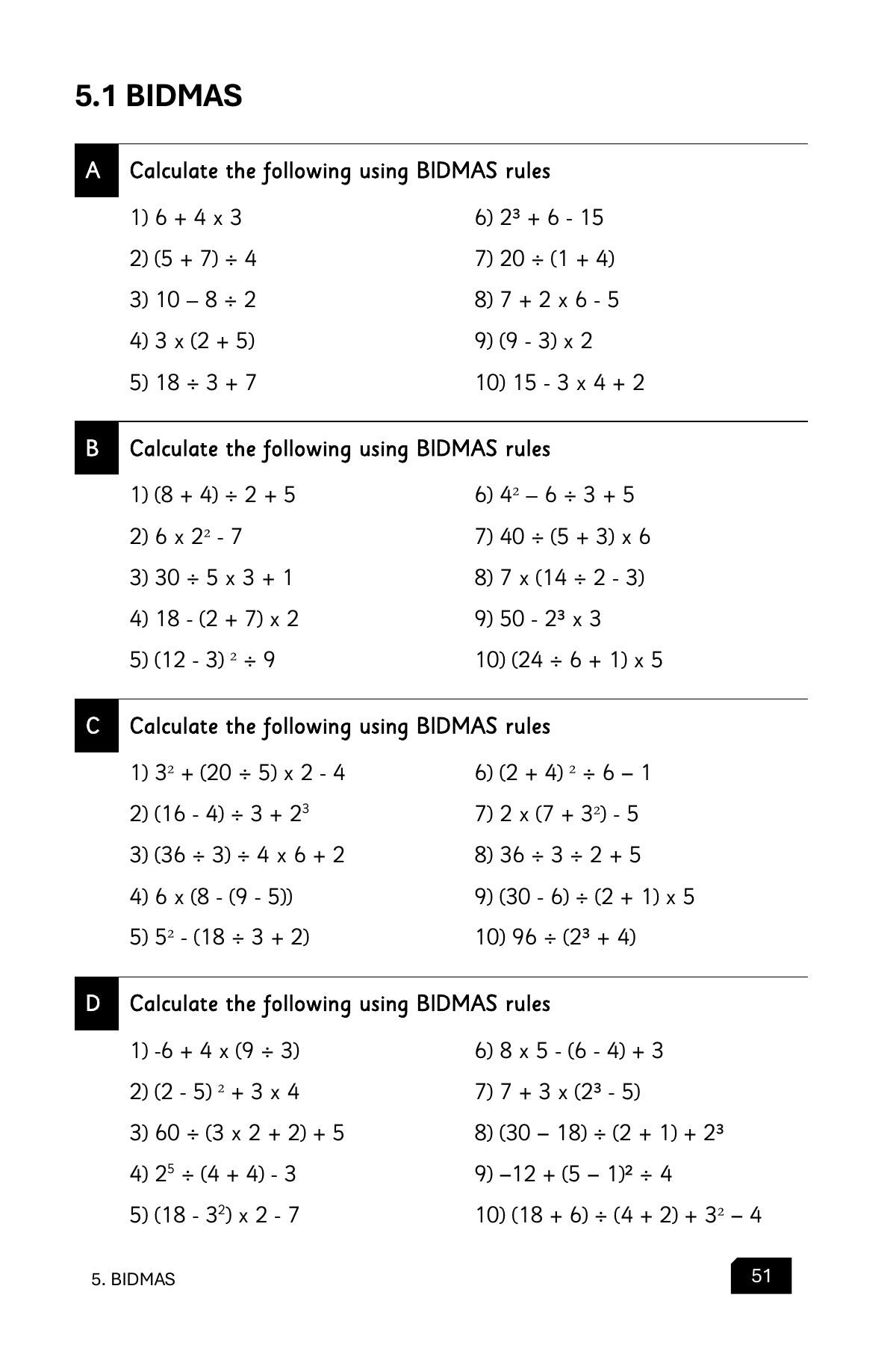 Maths Practice and Revision: Book 3 - Algebra, Sequences and BIDMAS