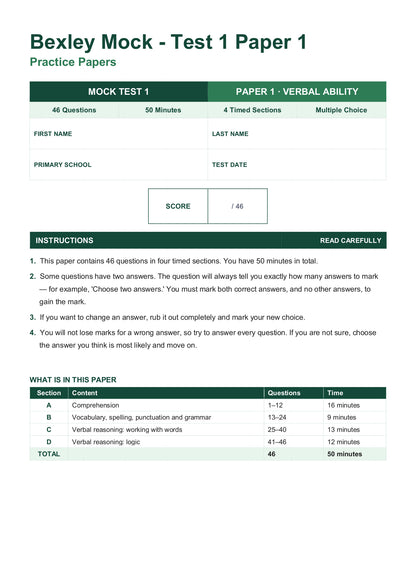 Bexley 11+ Selection Test: Book 1