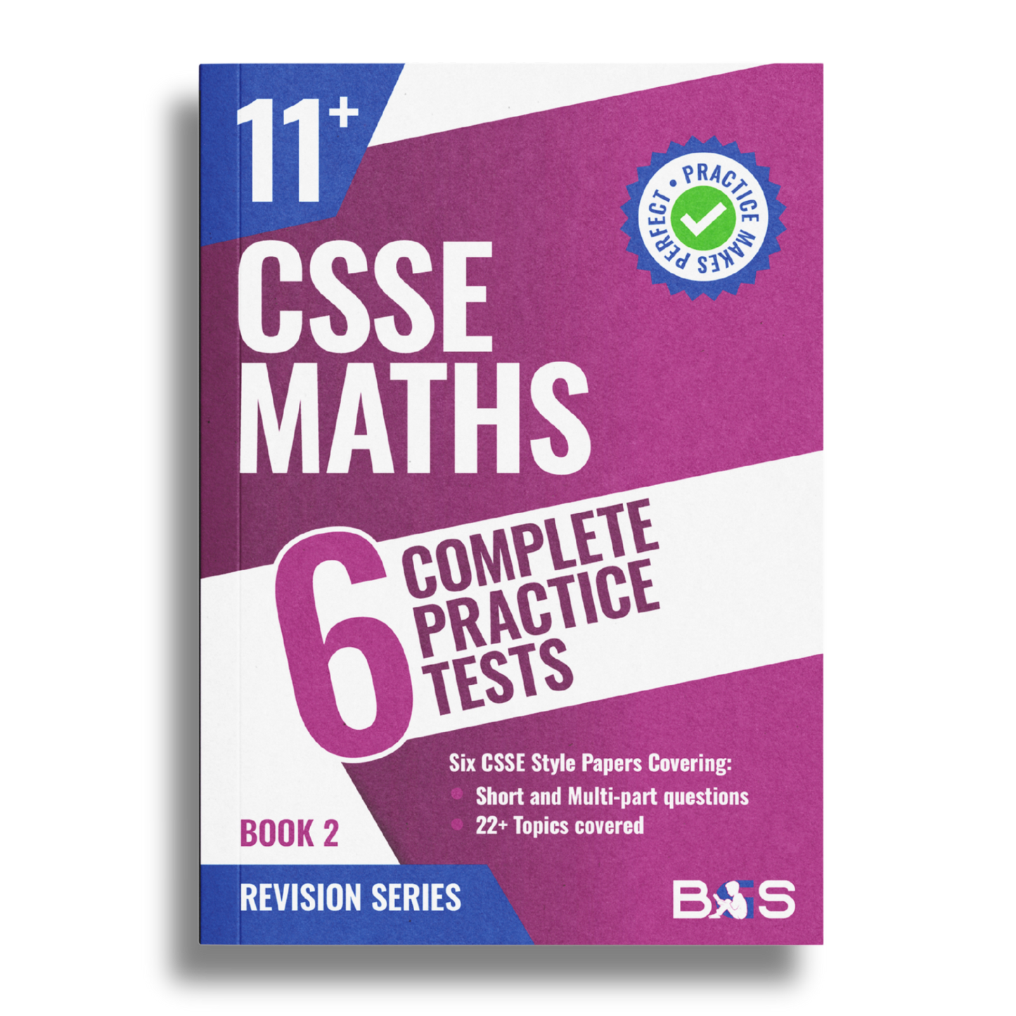 Book titled 'CSSE Maths 11+ Complete Practice Tests Book 2' on a white background