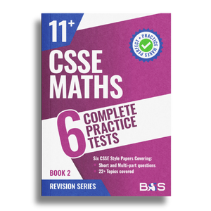Book titled 'CSSE Maths 11+ Complete Practice Tests Book 2' on a white background