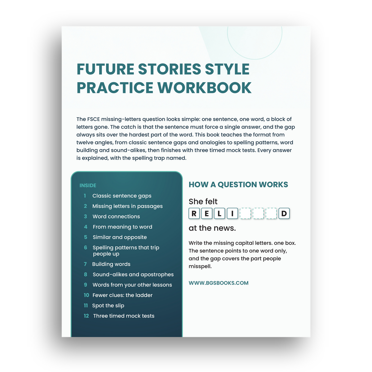 FSCE Style 11+ Missing Letters Workbook back cover