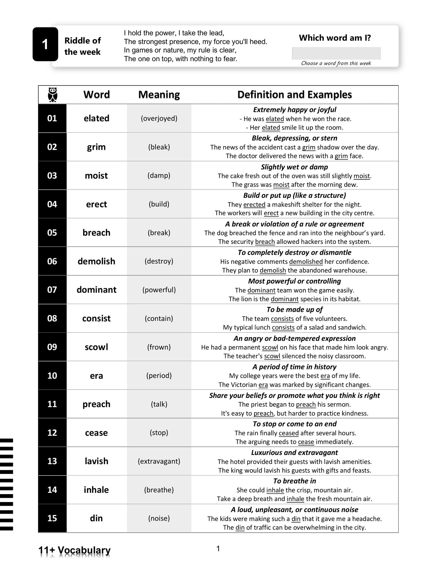 My Weekly 11+ Vocabulary: Book 1 (Ages 9-10)